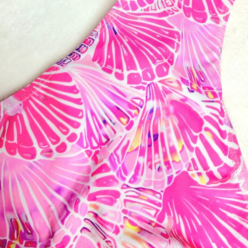 Pink‎ Shell Print Bikini Set XS Cutout Bandeau 2 Piece Swimwear Beach
